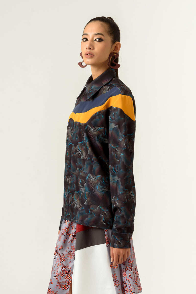 Unisex Agitation Print Panelled Shirt - siddhantagrawal