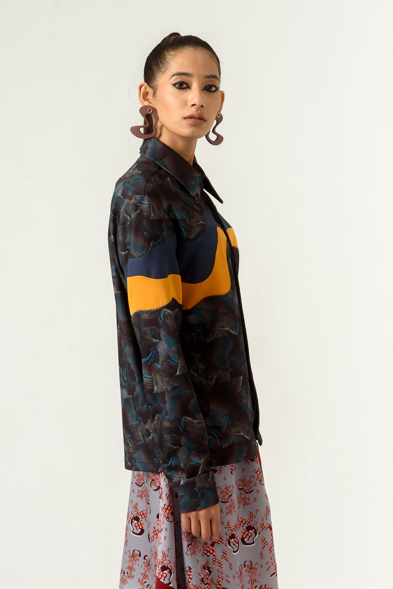 Unisex Agitation Print Panelled Shirt - siddhantagrawal