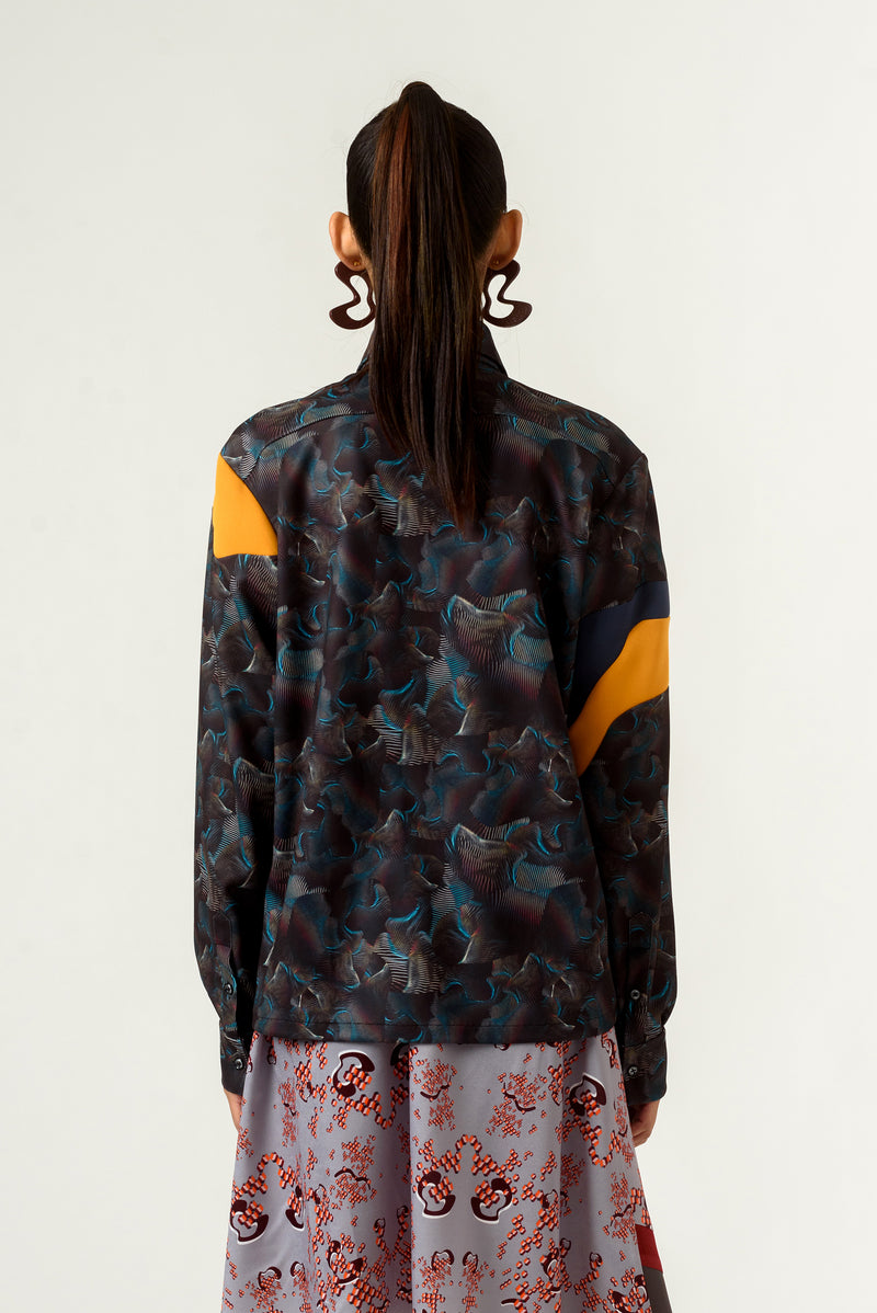 Unisex Agitation Print Panelled Shirt - siddhantagrawal