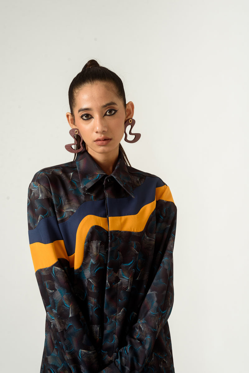 Unisex Agitation Print Panelled Shirt - siddhantagrawal
