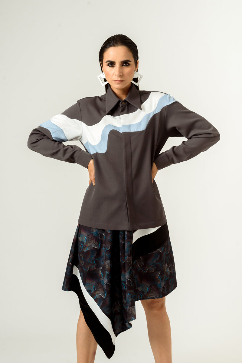 Unisex Grey Panelled Shirt - siddhantagrawal