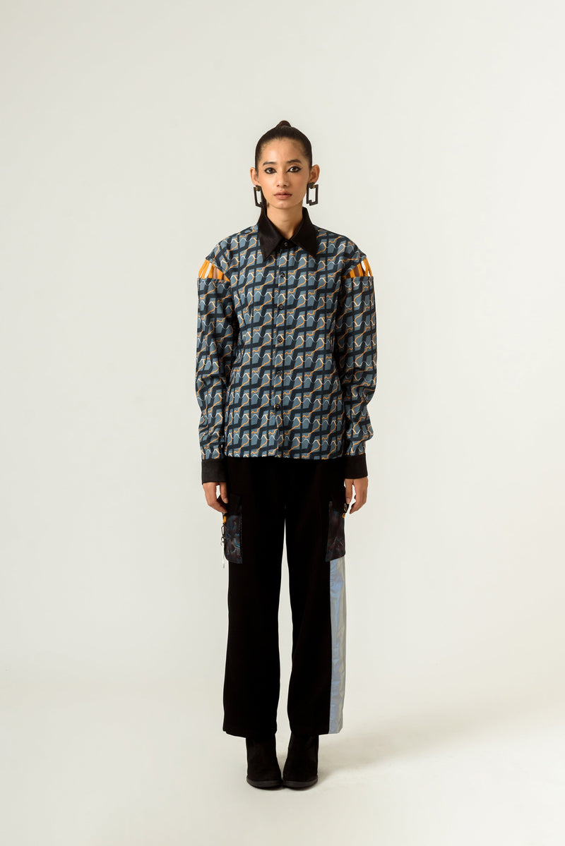 Unisex Ennui Print Shoulder Detailed Shirt - siddhantagrawal