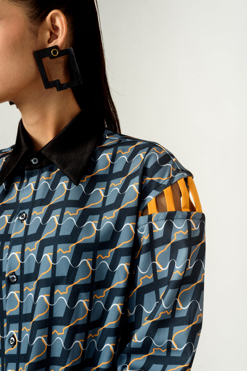 Unisex Ennui Print Shoulder Detailed Shirt - siddhantagrawal