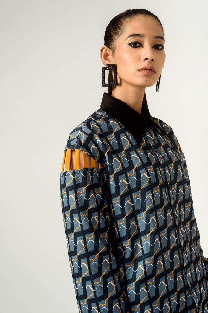 Unisex Ennui Print Shoulder Detailed Shirt - siddhantagrawal