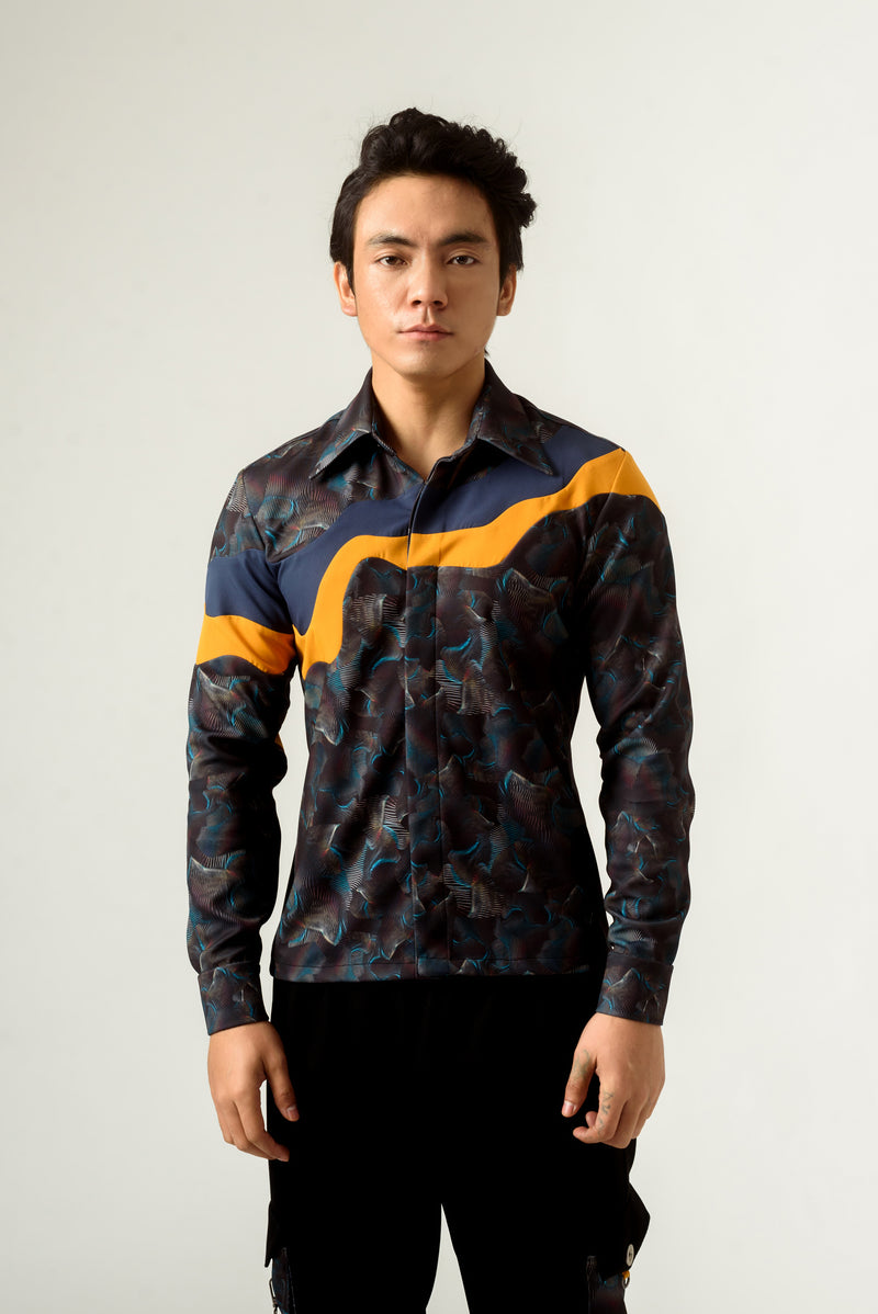 Unisex Agitation Print Panelled Shirt - siddhantagrawal