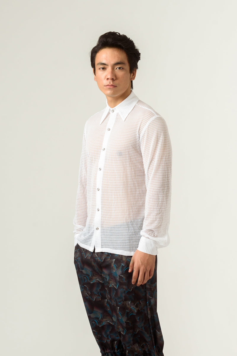 Unisex Dramatic White Mesh Shirt - siddhantagrawal