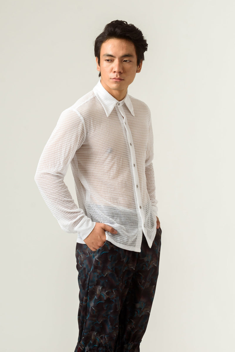 Unisex Dramatic White Mesh Shirt - siddhantagrawal