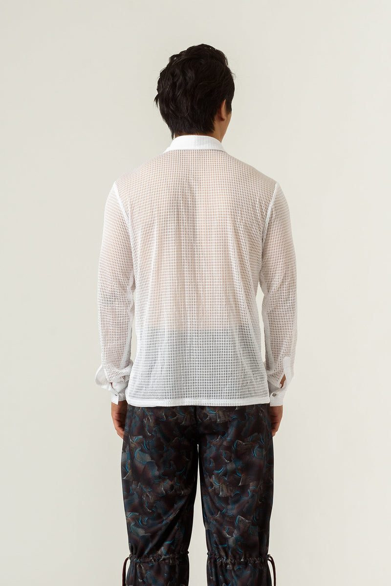 Unisex Dramatic White Mesh Shirt - siddhantagrawal