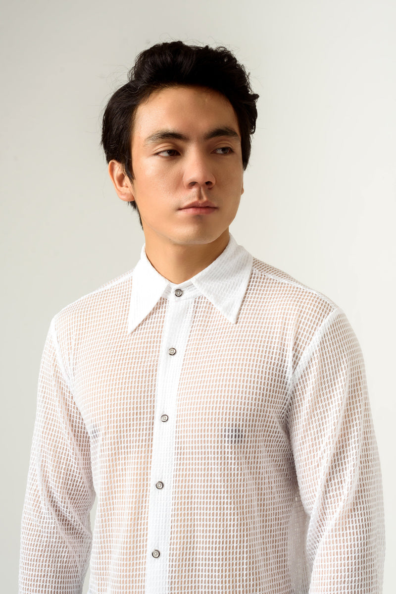 Unisex Dramatic White Mesh Shirt - siddhantagrawal