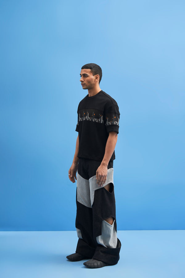Black Coastline Embroidered T-Shirt - siddhantagrawal