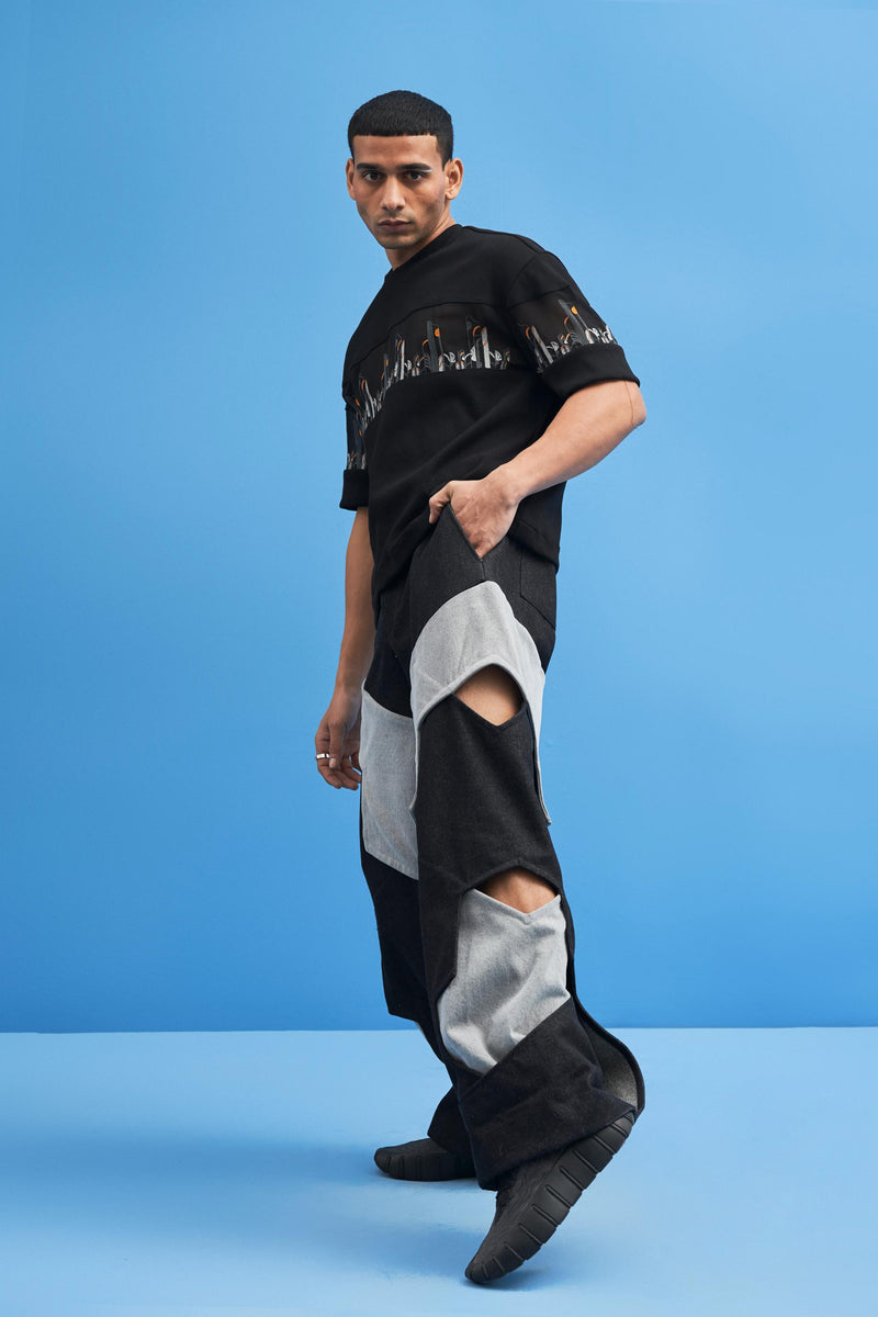 Black Structured Layered Trousers - siddhantagrawal
