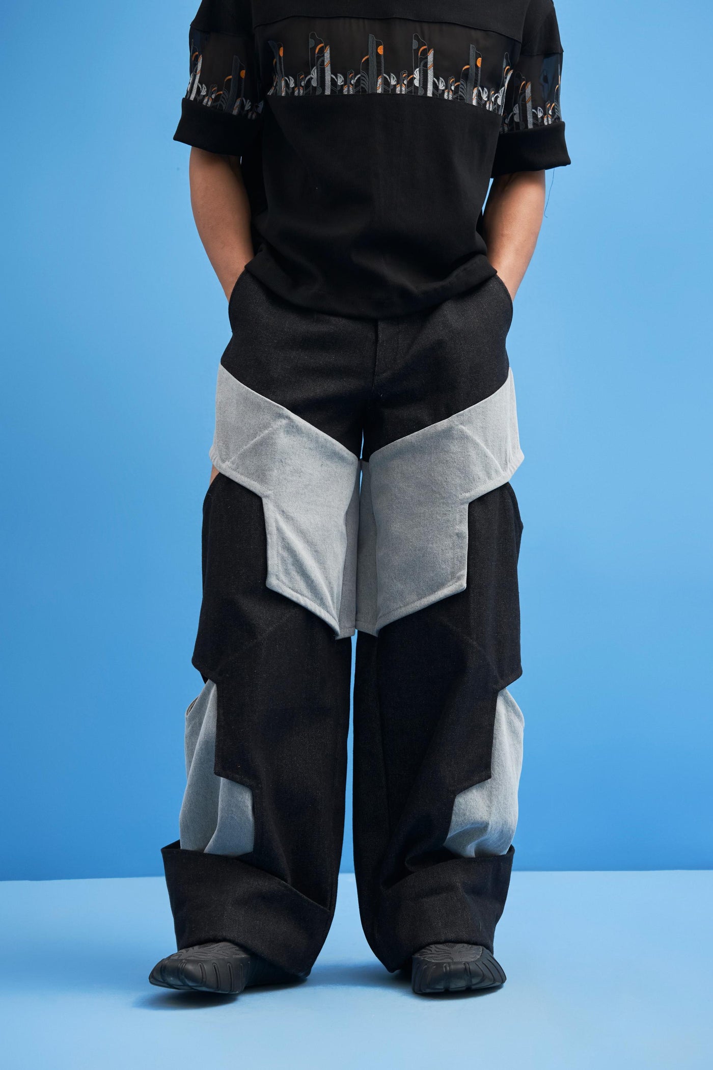 Black Structured Layered Trousers - siddhantagrawal