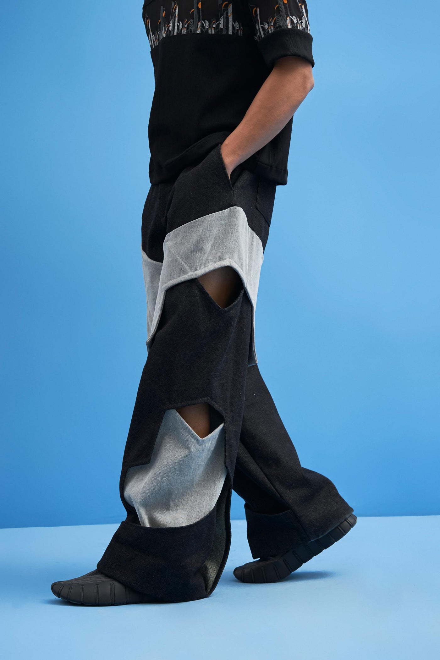 Black Structured Layered Trousers - siddhantagrawal