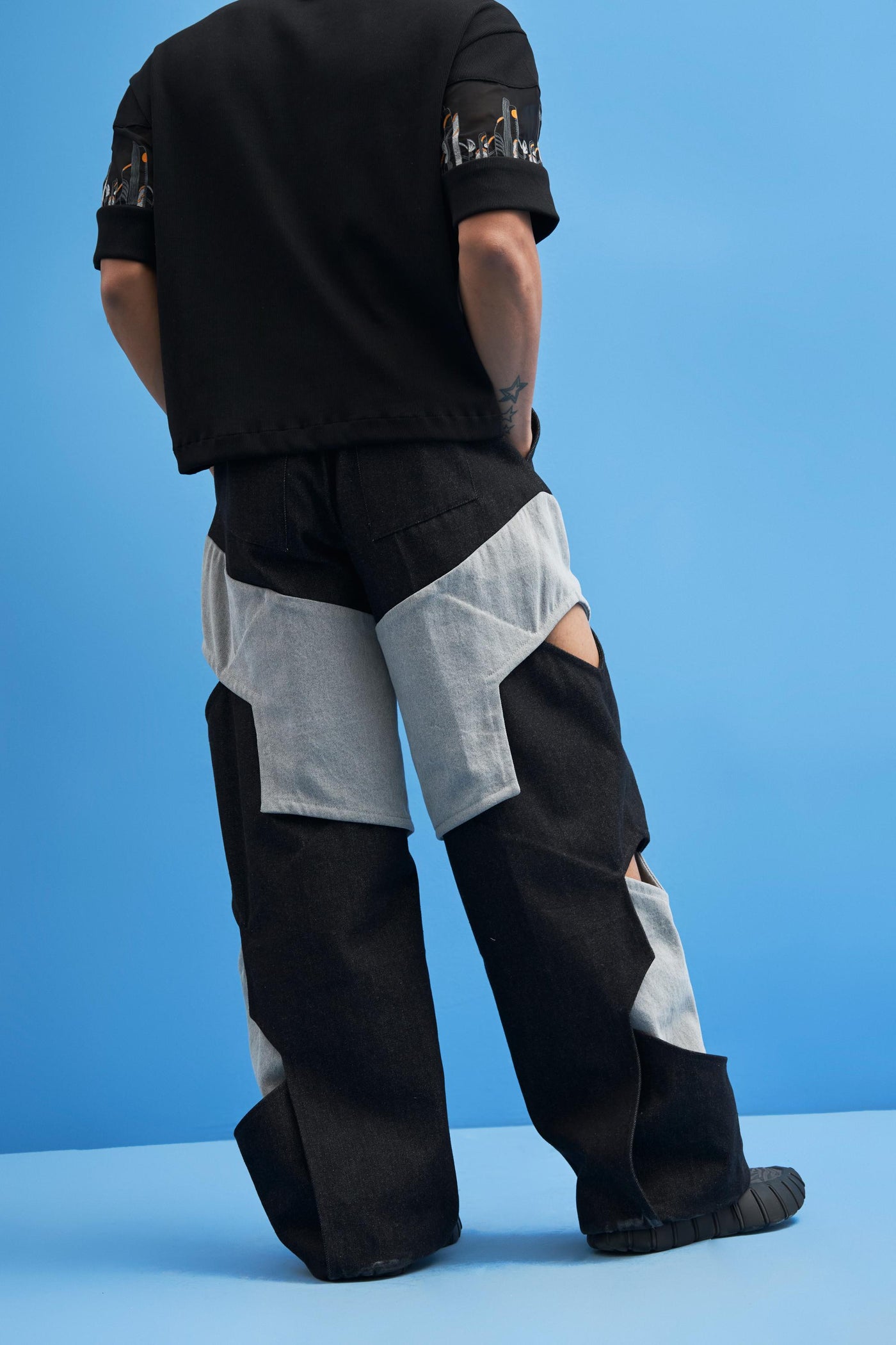 Black Structured Layered Trousers - siddhantagrawal