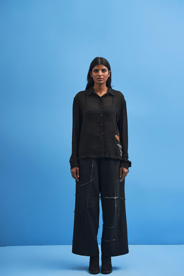 Black Sutairu Hand Embroidered Shirt - siddhantagrawal