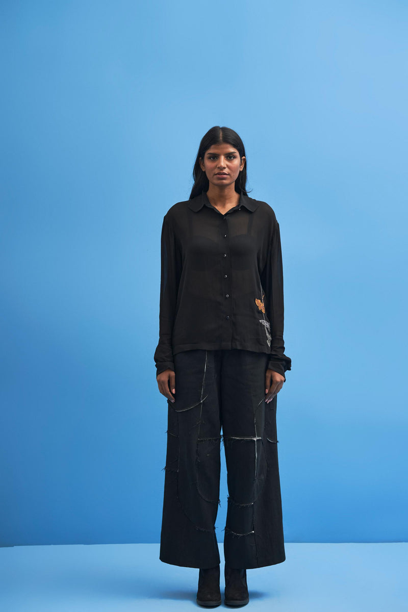 Black Sutairu Hand Embroidered Shirt - siddhantagrawal