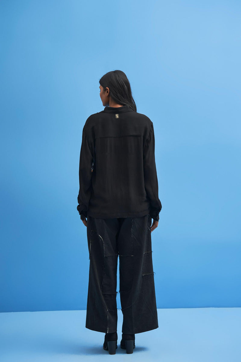 Black Sutairu Hand Embroidered Shirt - siddhantagrawal