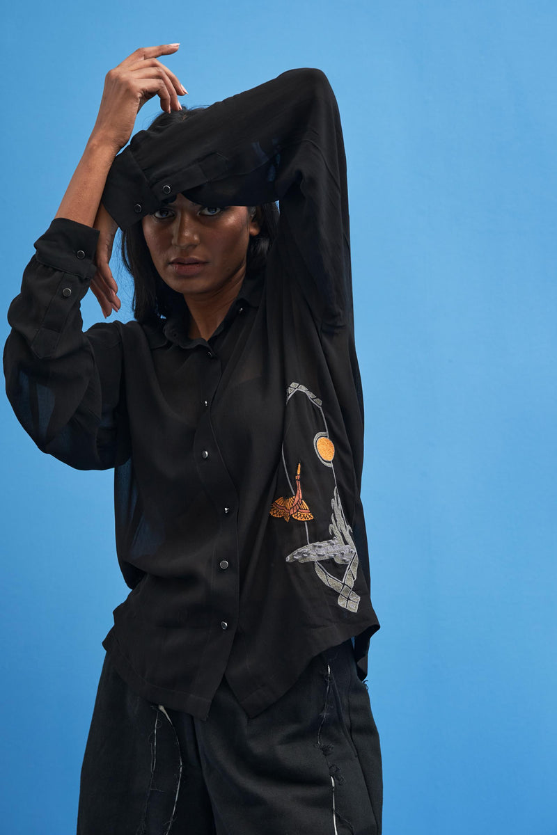 Black Sutairu Hand Embroidered Shirt - siddhantagrawal