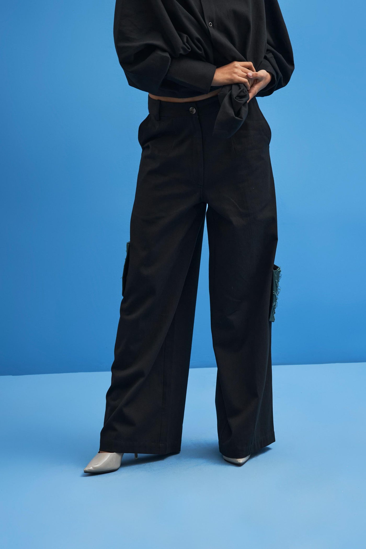 Black Shoji Patchwork Trousers - siddhantagrawal