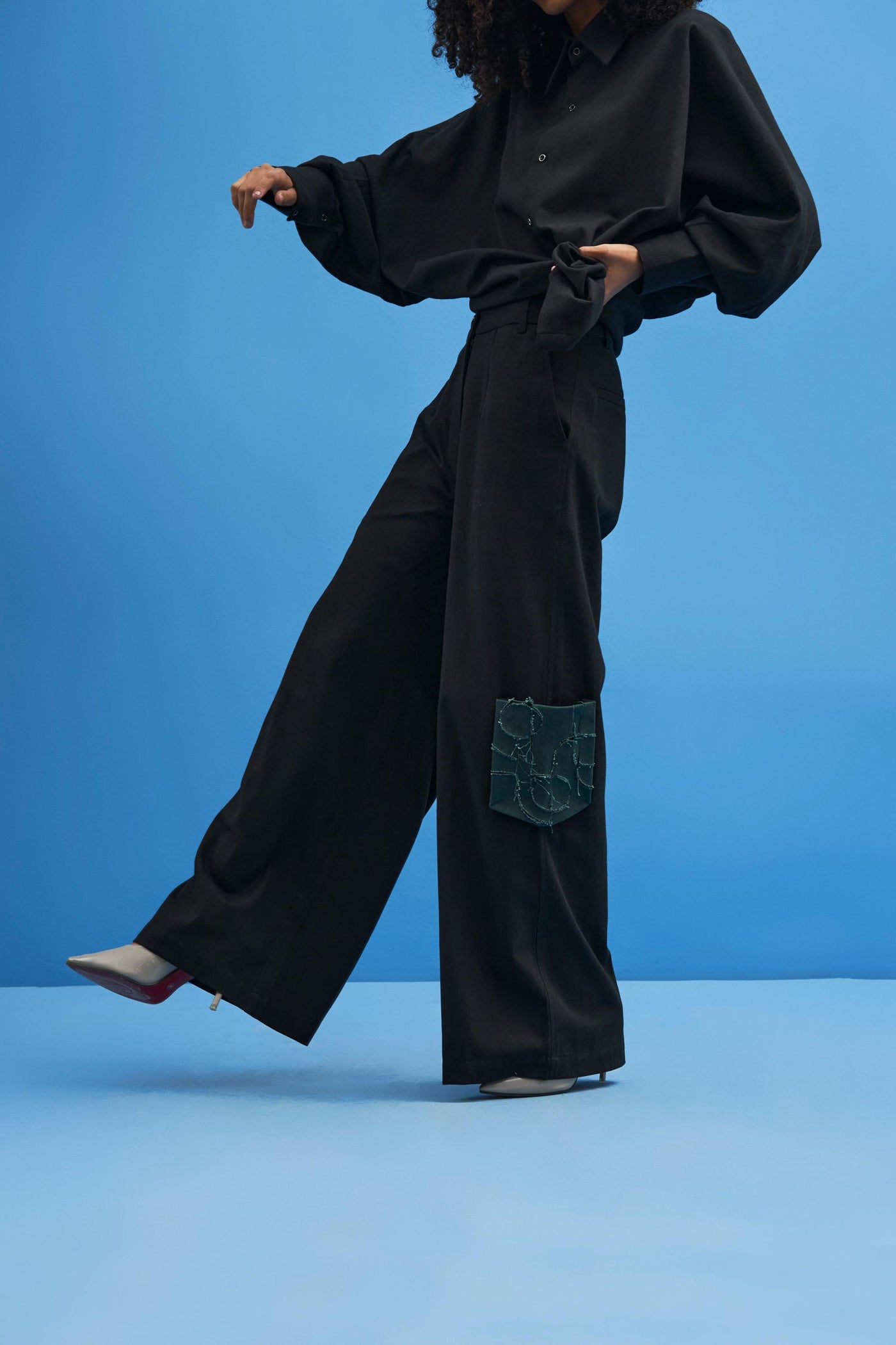 Black Shoji Patchwork Trousers - siddhantagrawal