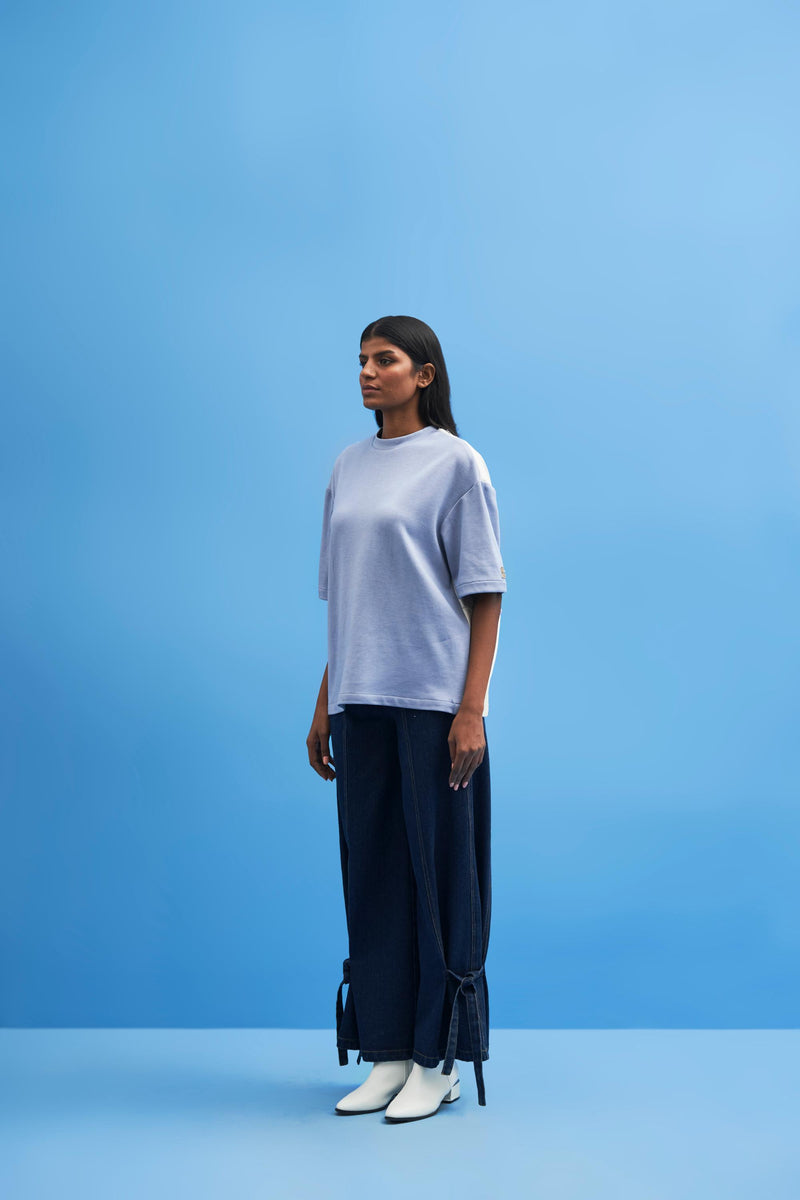 Steel Blue Shoji Patch Work T-Shirt - siddhantagrawal
