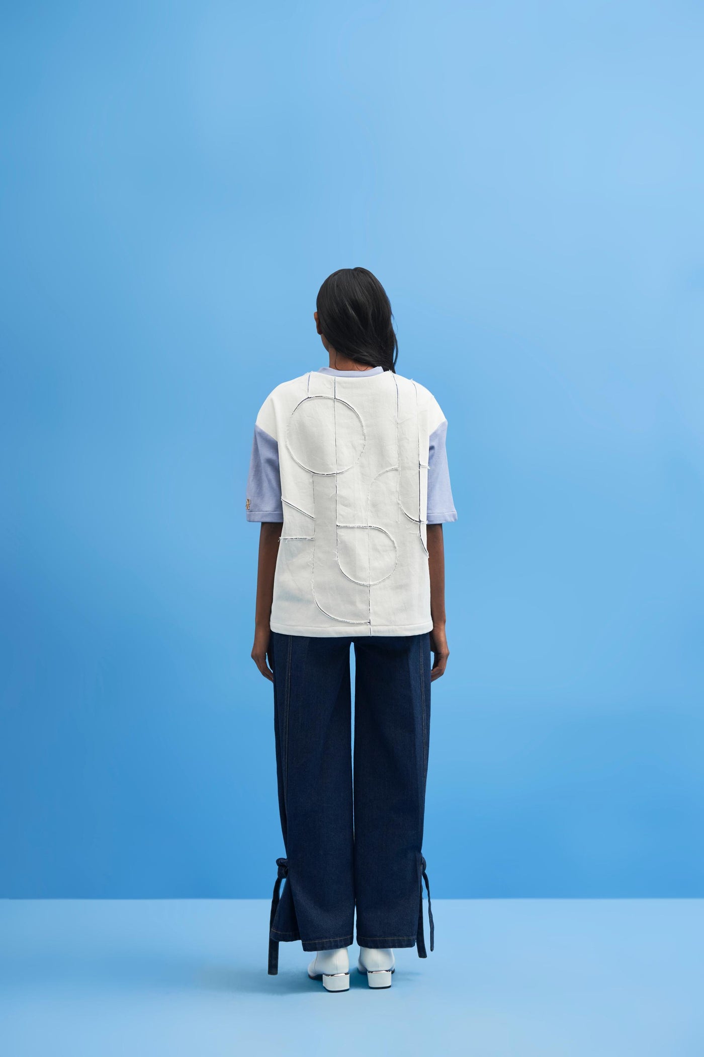 Steel Blue Shoji Patch Work T-Shirt - siddhantagrawal