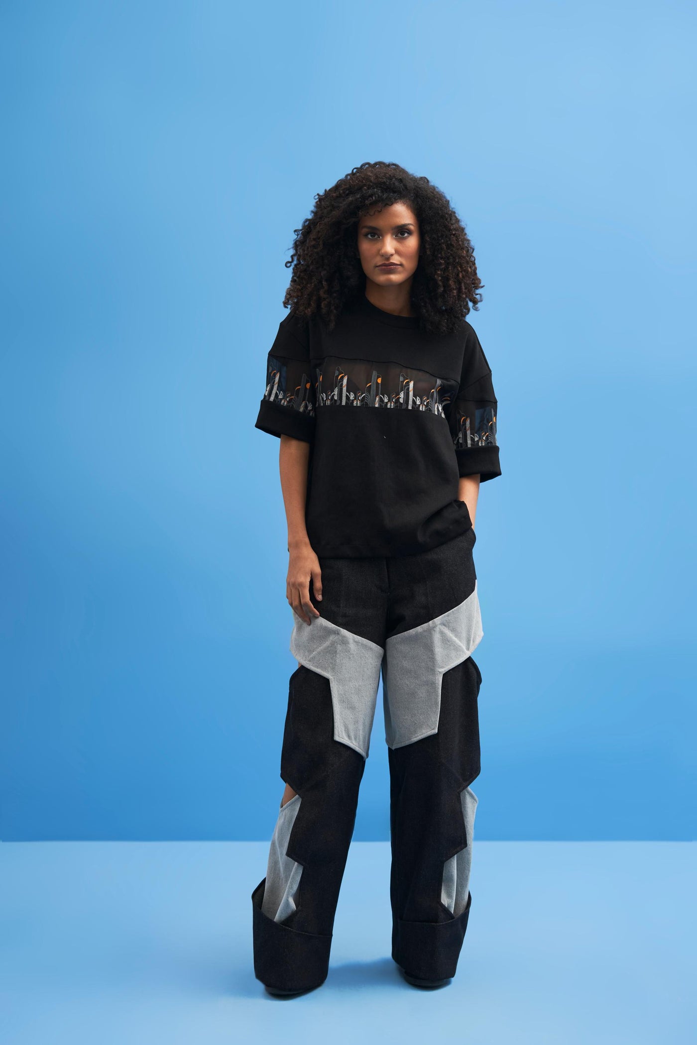 Black Coastline Embroidered T-Shirt - siddhantagrawal