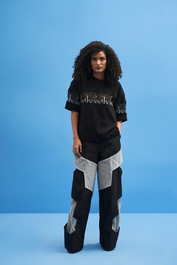 Black Structured Layered Trousers - siddhantagrawal