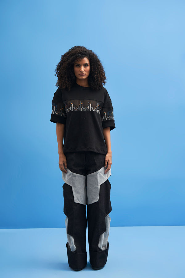 Black Coastline Embroidered T-Shirt - siddhantagrawal