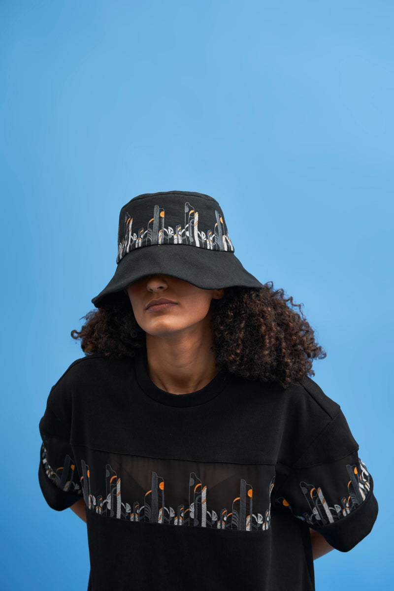 Black Coastline Embroidered T-Shirt - siddhantagrawal