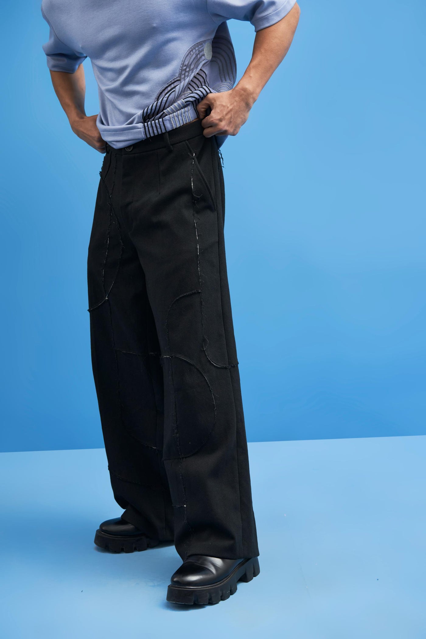 Black Shoji all-over Patchwork Trousers - siddhantagrawal