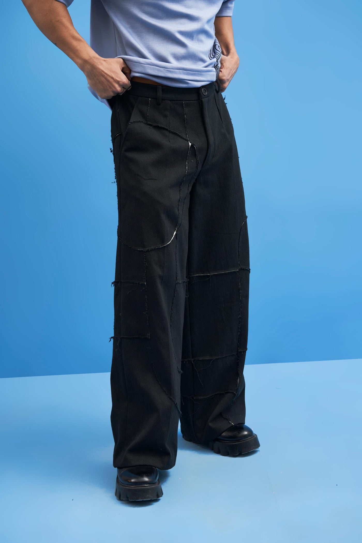 Black Shoji all-over Patchwork Trousers - siddhantagrawal