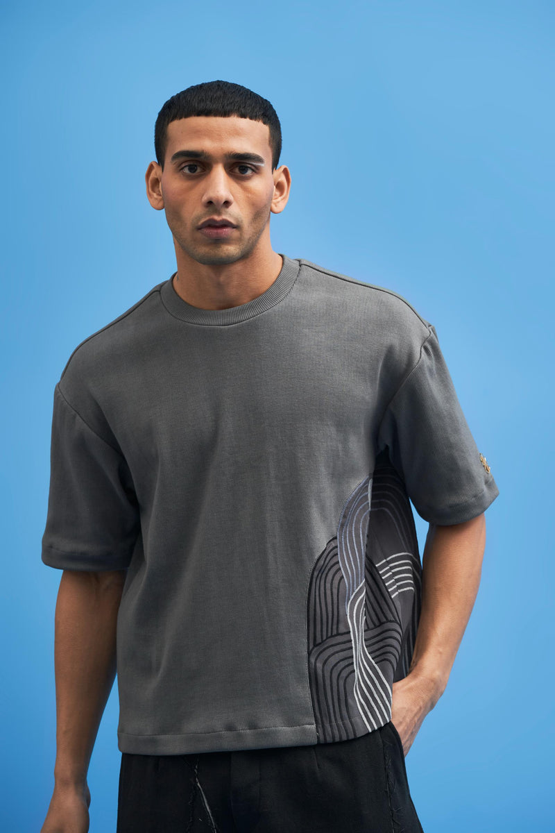 Grey Chrysler Hand-Embroidered T-Shirt - siddhantagrawal