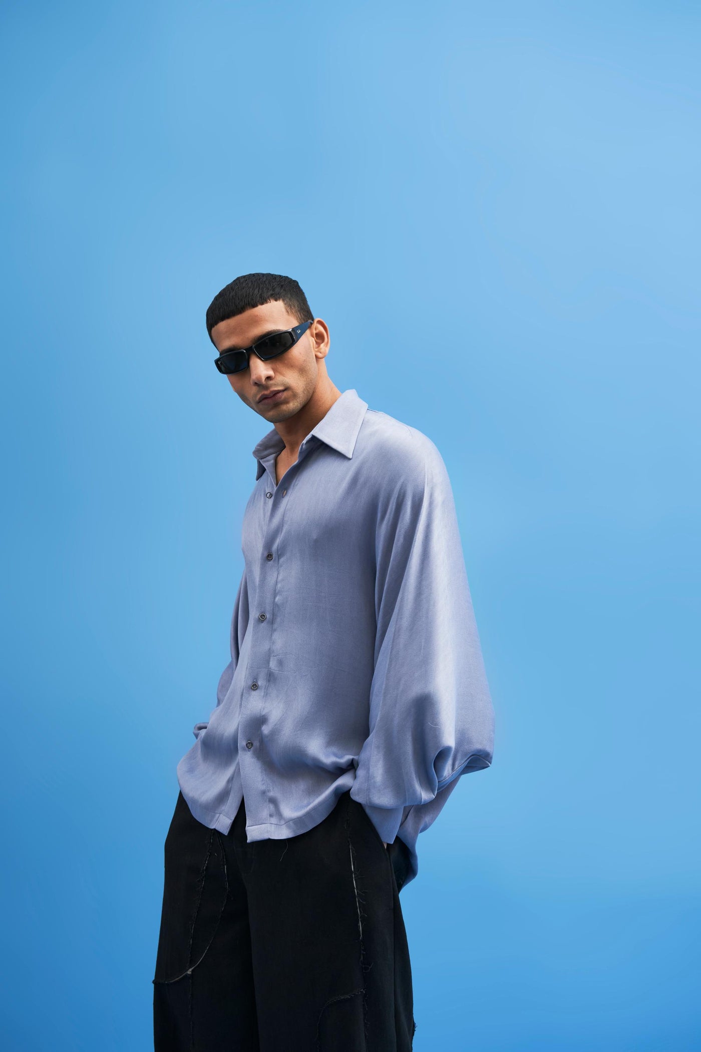 Steel Blue Batwing Shirt - siddhantagrawal