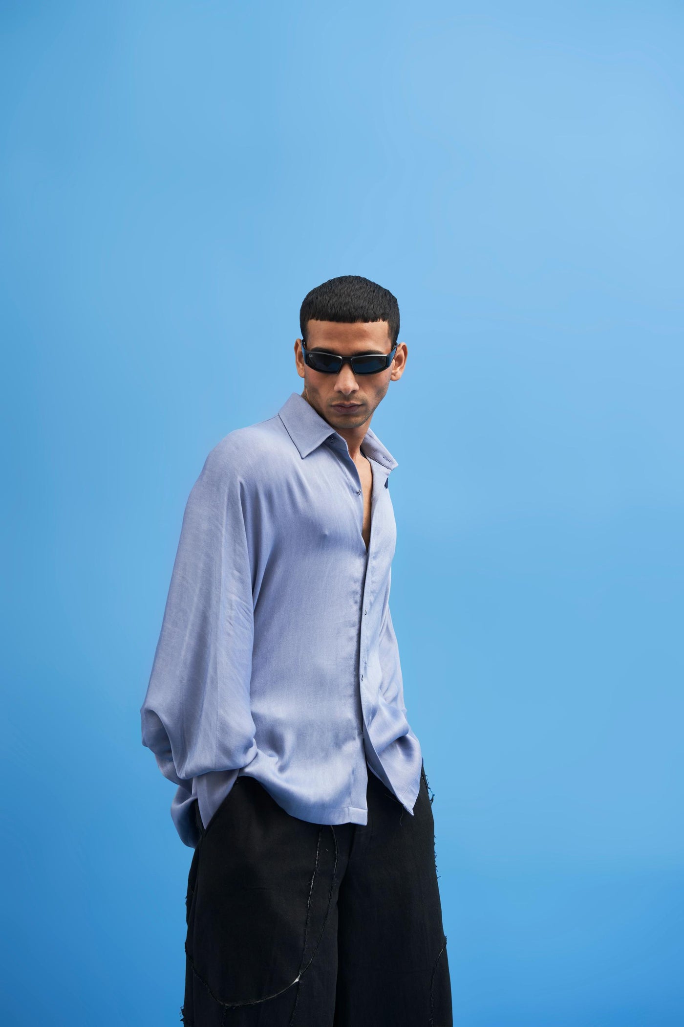 Steel Blue Batwing Shirt - siddhantagrawal