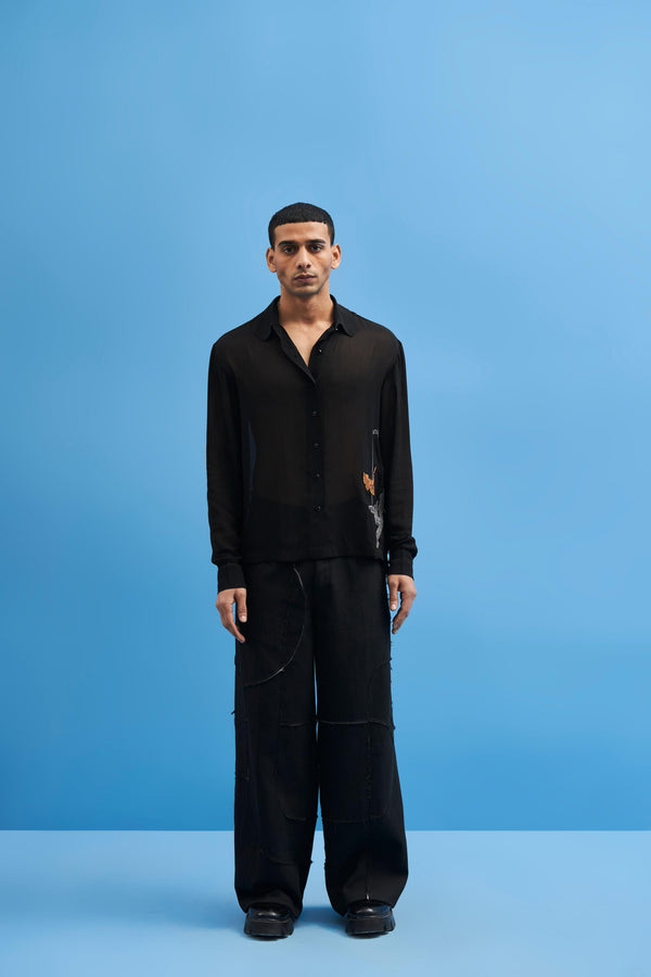 Black Sutairu Hand Embroidered Shirt - siddhantagrawal