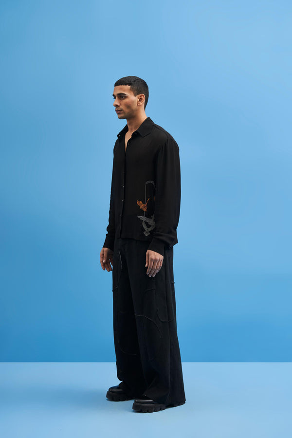 Black Sutairu Hand Embroidered Shirt - siddhantagrawal