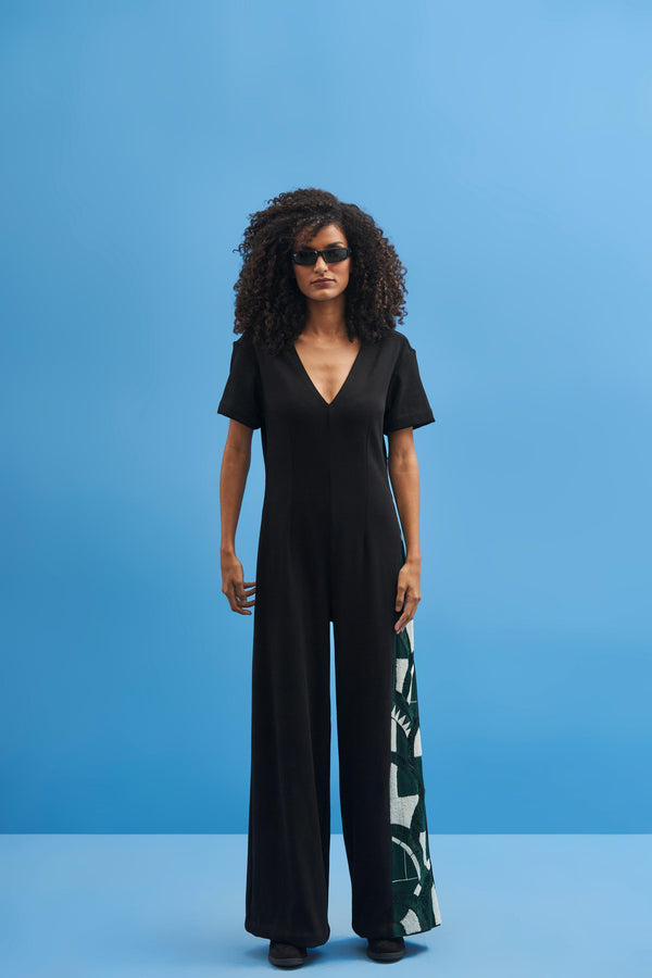 Black Lunette Embroidered Jumpsuit - siddhantagrawal