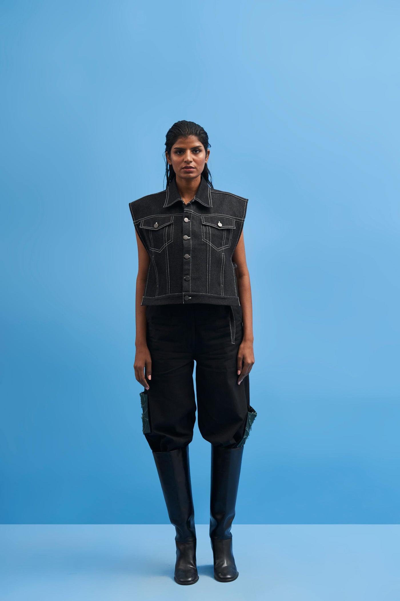 Denim Tie-up Cropped Jacket
