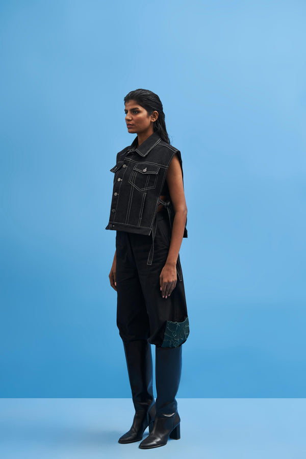 Denim Tie-up Cropped Jacket