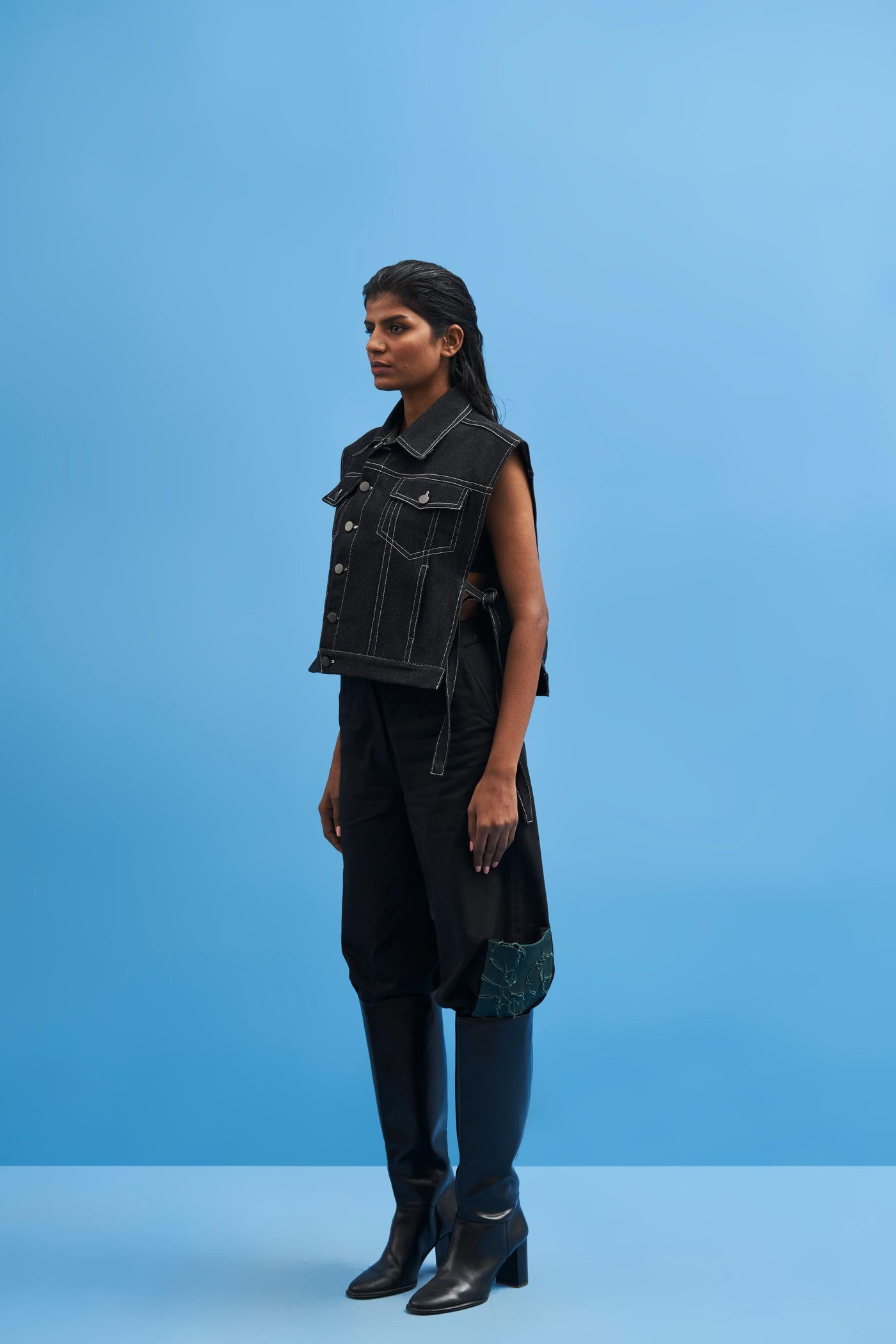 Denim Tie-up Cropped Jacket