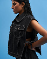 Denim Tie-up Cropped Jacket