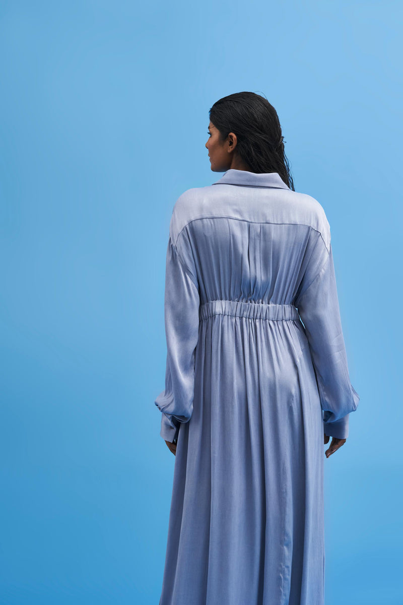 Steel Blue Balletic Satin Dress