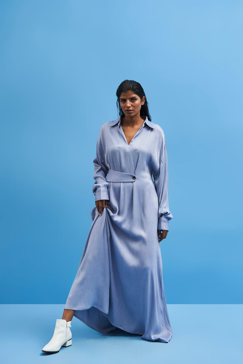 Steel Blue Balletic Satin Dress