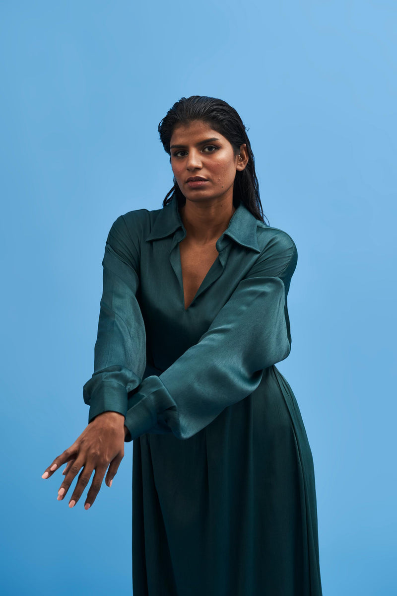 Green Balletic Satin Dress