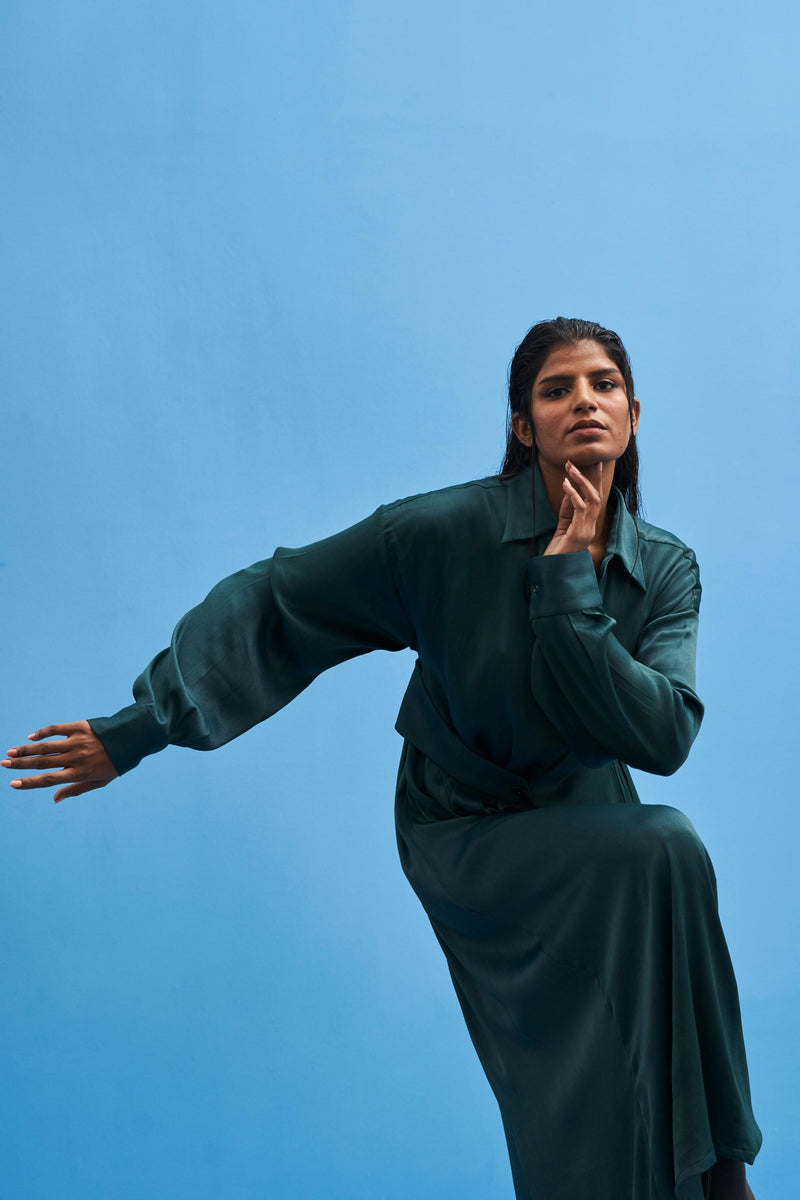 Green Balletic Satin Dress