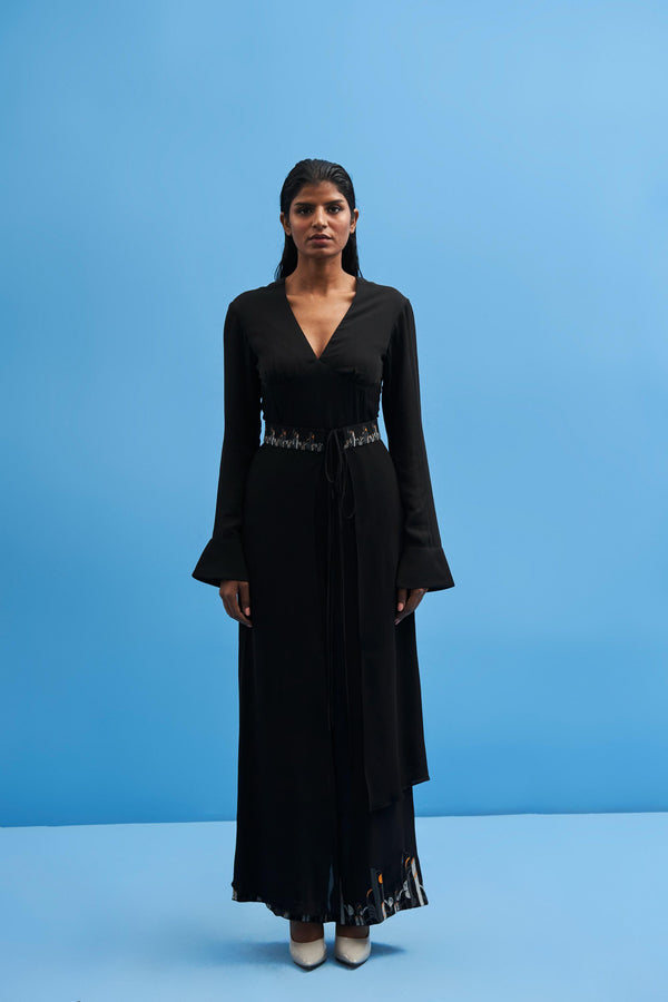 Black Chrysler Jumpsuit with Belt - siddhantagrawal