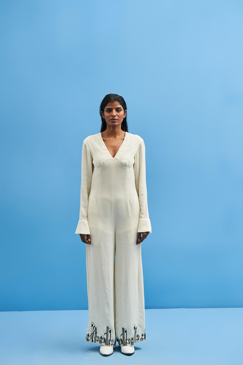 Off-White Chrysler Jumpsuit with Belt - siddhantagrawal