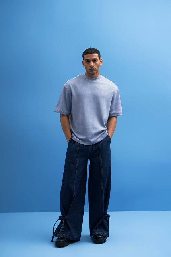 Steel Blue Shoji Patch Work T-Shirt - siddhantagrawal