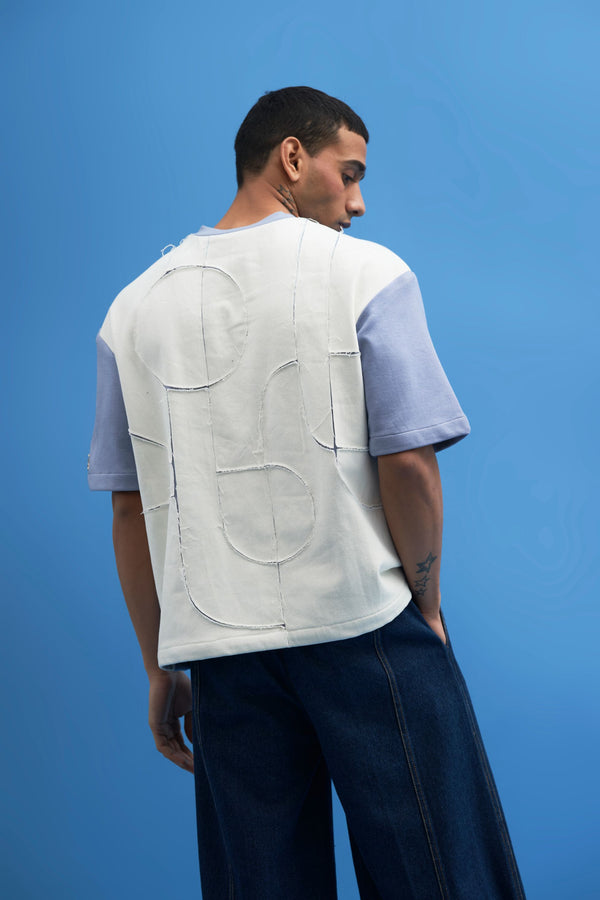 Steel Blue Shoji Patch Work T-Shirt - siddhantagrawal